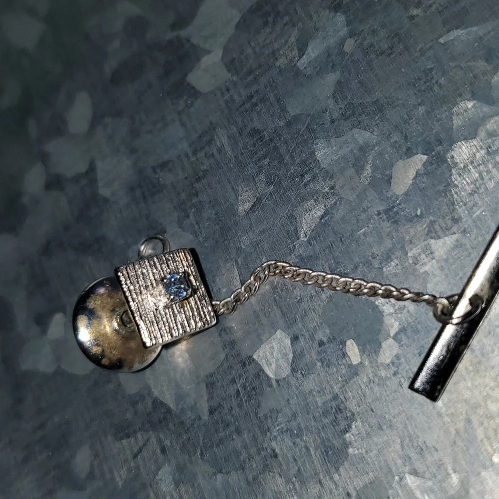 Vintage Silver Tie Tack with a Light Blue Stone